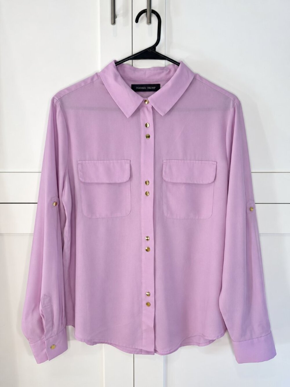 Ivanka Trump | 100% Polyester Lavender Button-Down Utility Blouse - Size Small